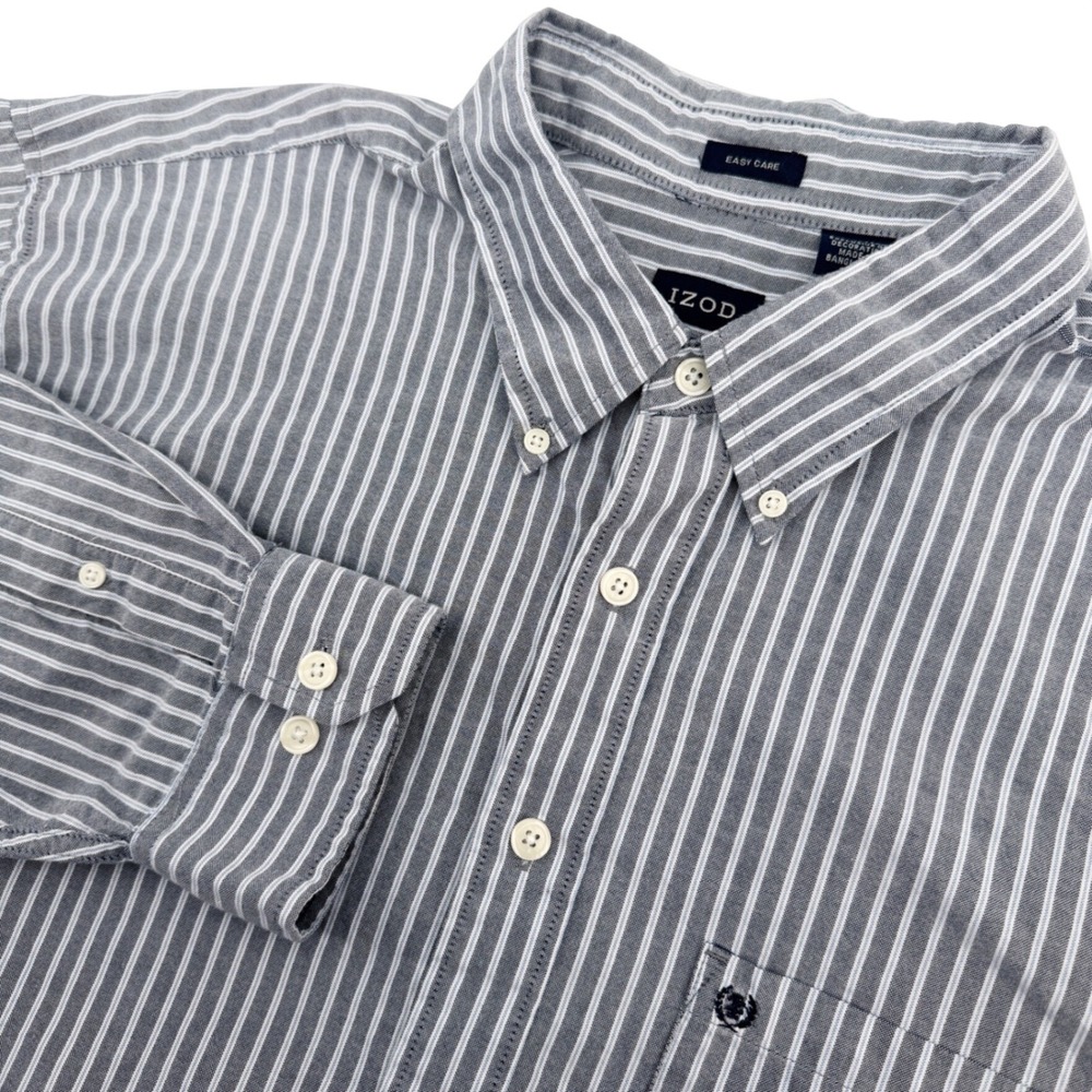 IZOD Shirt Mens 2XLT Gray Striped Long Sleeve Oxford Easy Care Casual Workwear